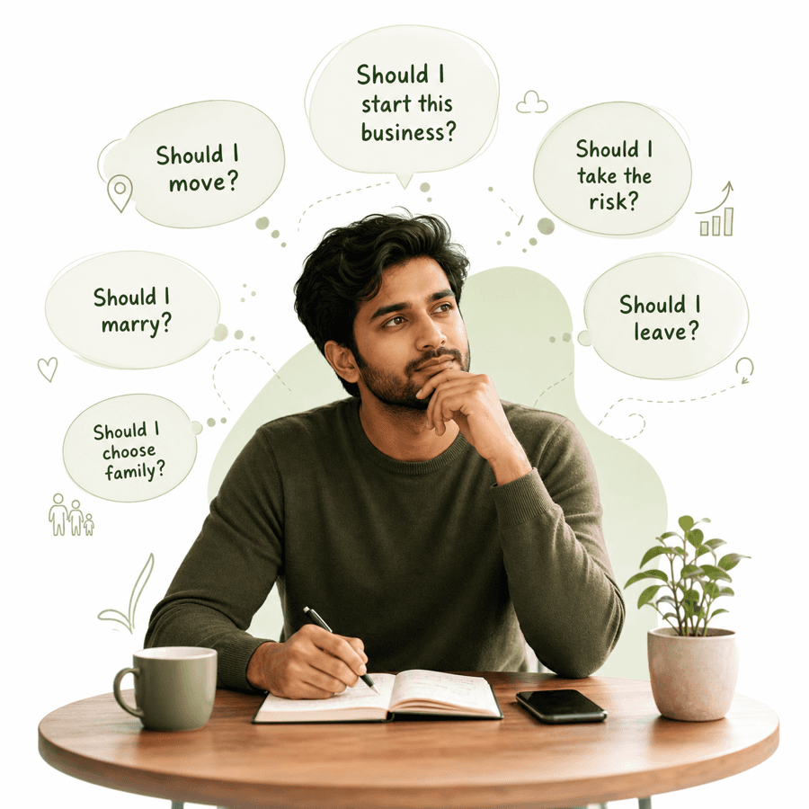 A person feeling stressed while thinking through an important life decision